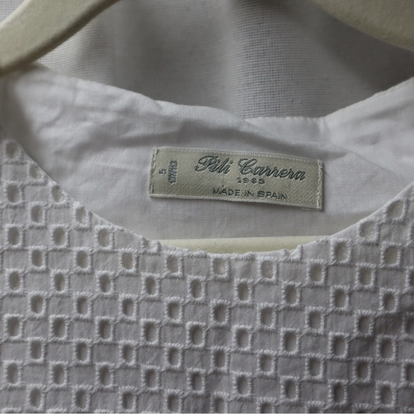 Puli Carrera White Eyelet White Pink Bow Cotton Dress- 5 - Picture 3 of 5